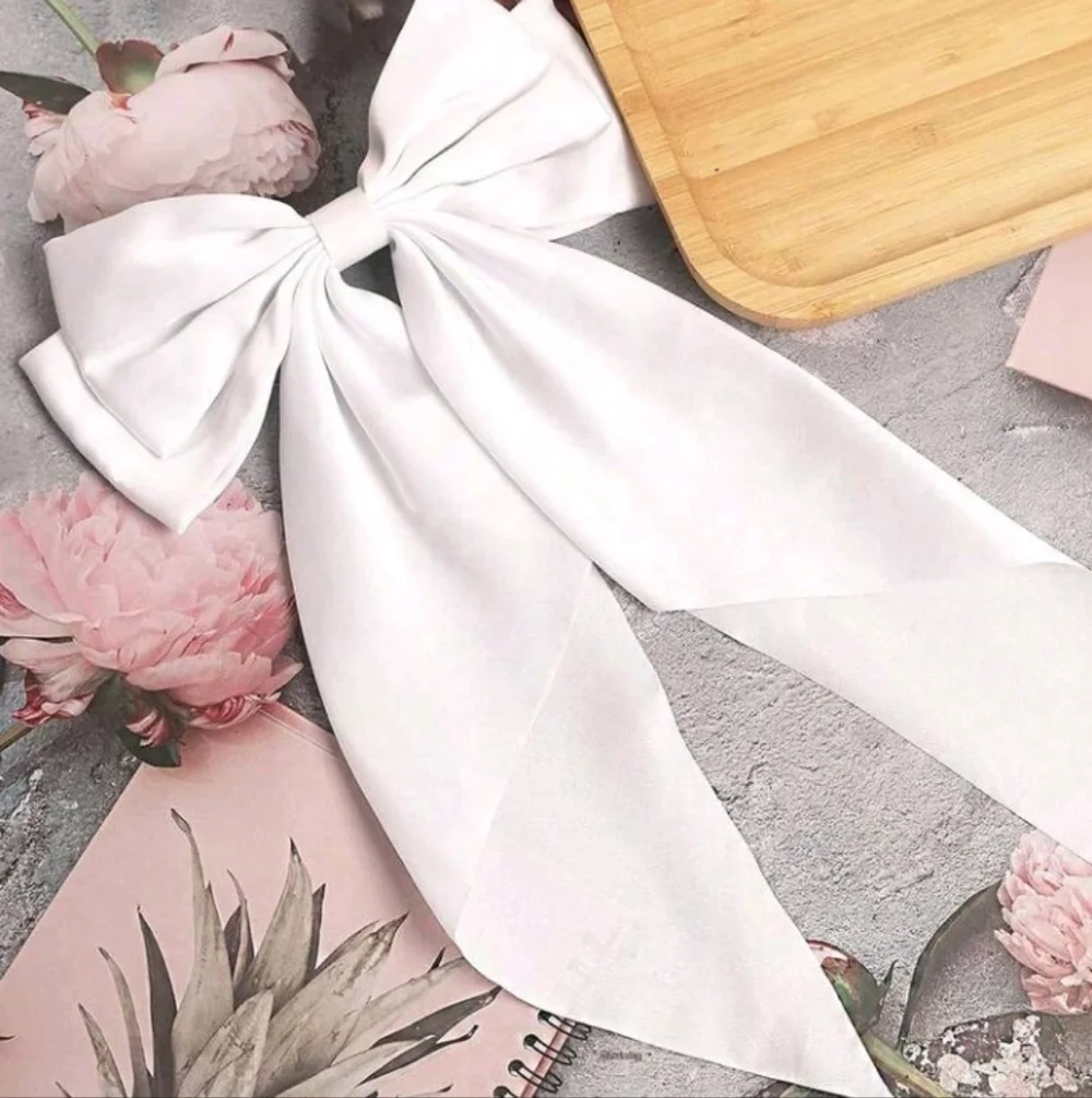Elegant White Satin Large Hair Bow Clip for Women